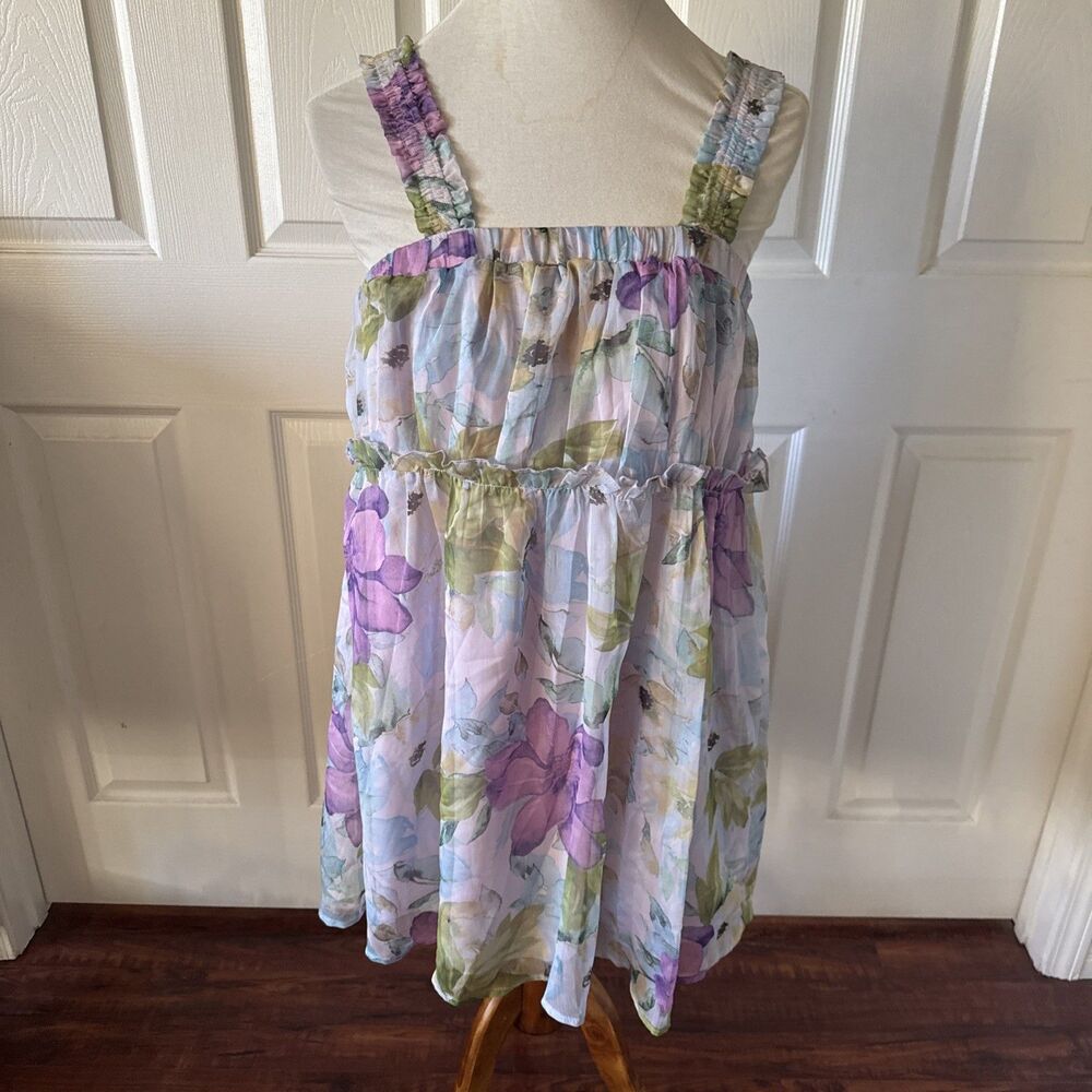 Lush Babydoll Top Womens Medium Floral Ruffle Cottagecore Romantic Coquette